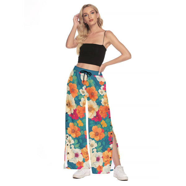 All-Over Print Women's Side Slit Snap Button Trousers