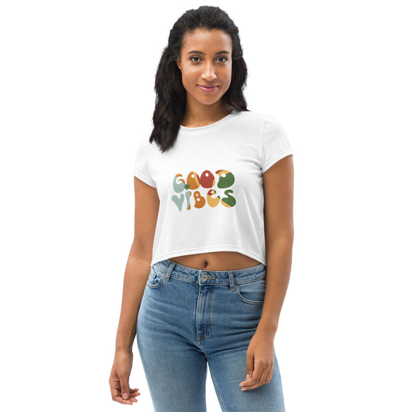 White Crop Top with logo (Good Vibes)