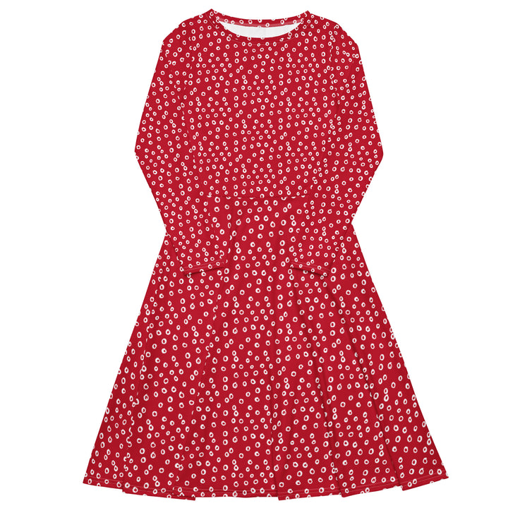 Versatile red polka dot dress with convenient side pockets, blending functionality with chic fashion.