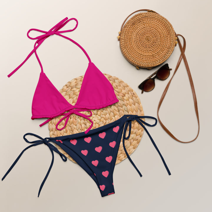 Summer-ready Recycled String Bikini set, featuring a playful design and UPF 50+ protection for stylish and safe sunbathing.