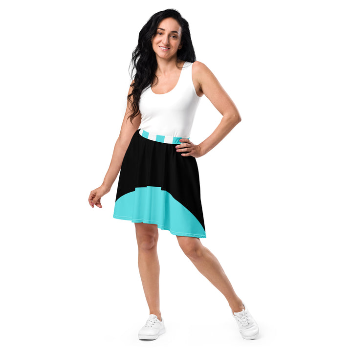 Teenager in motion, highlighting the flowy movement of the black skater skirt. The skirt features a comfortable fit and flatters all body types. 